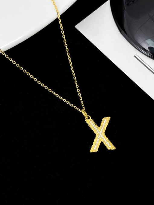 NS997 [ Gold X] 925 Sterling Silver Cubic Zirconia Letter Dainty Necklace